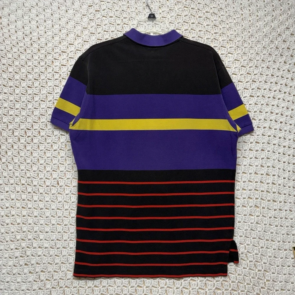 VTG 90s Polo Ralph Lauren Polo Shirt Mens Sz L Purple Black Yellow Red Striped